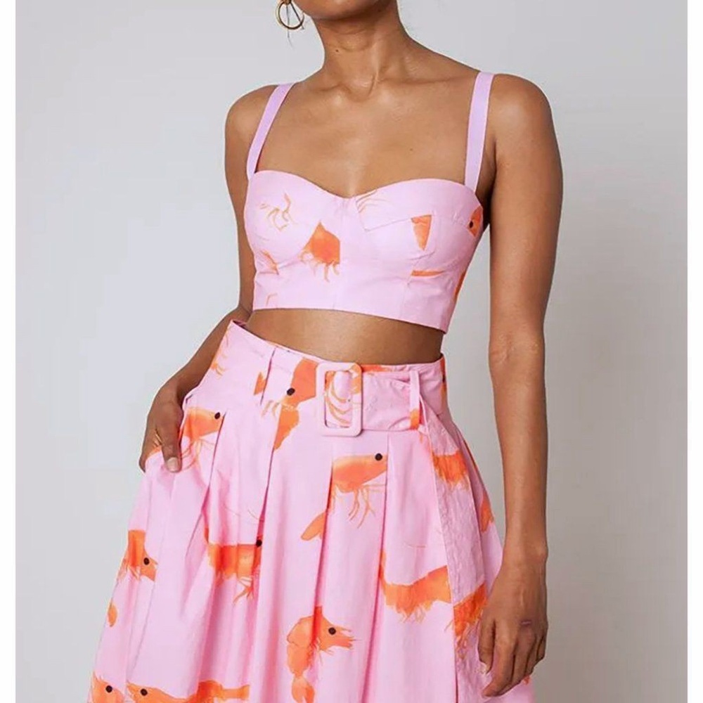 Rachel Antonoff Karen Bra Crop Top Bustier Pink Shrimp Prawn Print Animal 12